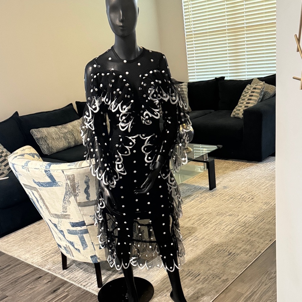 Elegant Black and White Midi Dress